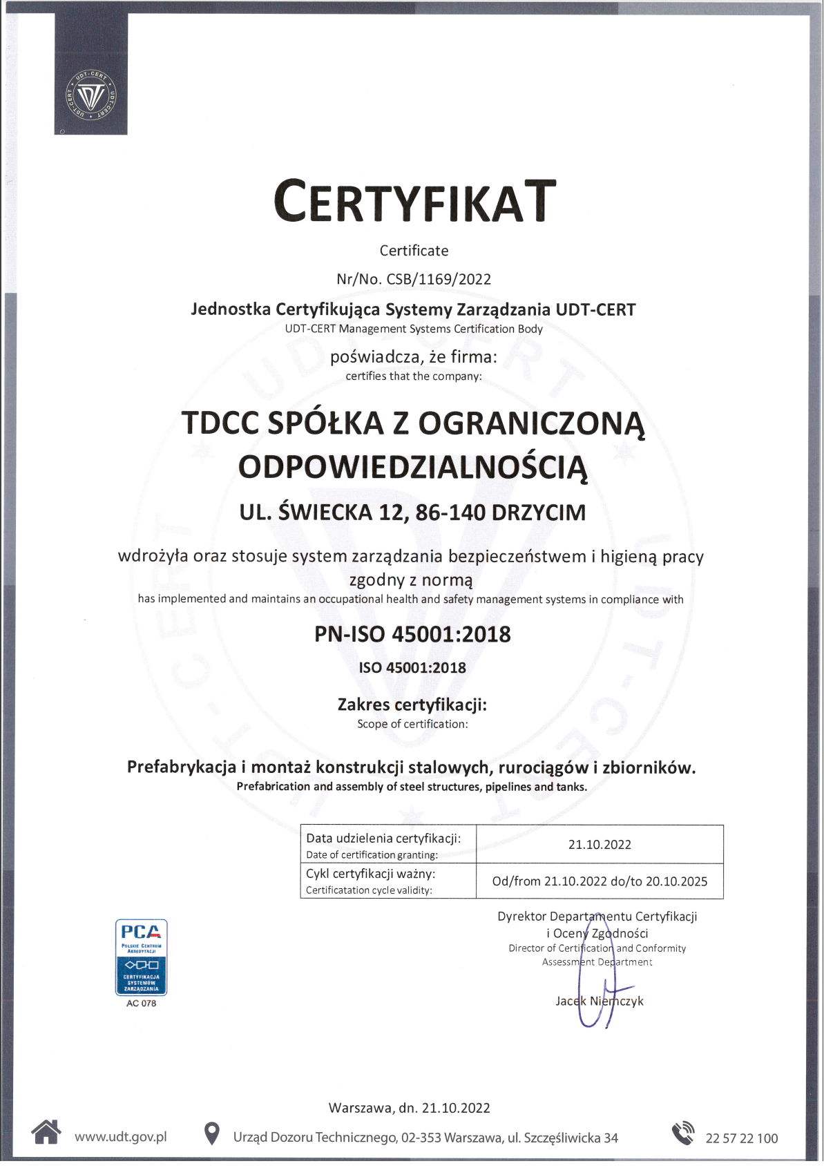 Certyfikat PN- ISO 45001